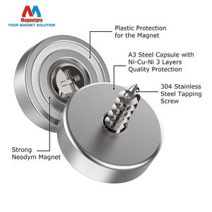 Aimant Magnetpro à tête fraisée avec vis et 4 coussins en acier 10 Kg Force 20X7 <span class=keywords><strong>Mm</strong></span> Aimant avec trou et capsule - Product Image 2