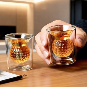 แก้วช็อตเตกีลา/วิสกี้สองชั้น แก้วใสทรงลูกกอล์ฟขนาดเล็ก ทำจากแก้วบอโรซิลิเกตสองชั้น เหมาะสำหรับบาร์ - Product Image 1