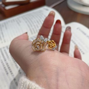 S925 Pure Silver Twin Rose <b>Ring</b> Elegant Romantic Luxury with Full Diamond Inlay Light Luxury Style <b>Open</b> Mouth <b>Ring</b> - Product Image 5
