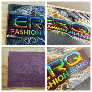 Parche de cuero con logotipo 3D en relieve de silicona ecológica, etiqueta holográfica arcoíris 100% cuero genuino para jeans - Product Image 3