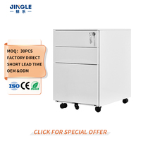 Meuble de rangement mobile à 3 tiroirs Luoyang, armoire de classement en acier blanc sous le bureau avec serrure pour usage bureau et domicile
