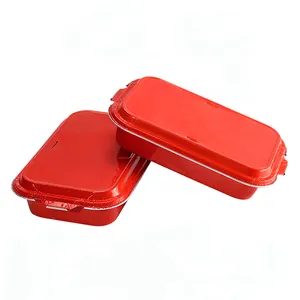 Lightweight Food Grade Red Color Disposable Aluminum Foil Meal Tray Takeaway Food Packing Pan 1000ml Airline Catering Food Box