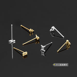 Uñas pequeñas de plata de ley <span class=keywords><strong>2022</strong></span> para hombre <span class=keywords><strong>y</strong></span> mujer, joyería para piercing de cabeza redonda, con textura ligera de lujo del zodiaco 12, novedad de 925 - Product Image 4