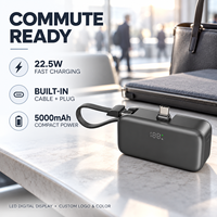 Nouvelle Mini Batterie Externe 2-en-1 2026 avec Charge Rapide 5000mAh 22.5W, Câble Type C Intégré, Prise et Écran LCD Portable