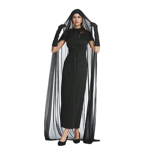 Cape en tulle à capuche noire, longue robe en mousseline de soie médiévale, robe de <span class=keywords><strong>vampire</strong></span>, cape transparente pour adultes - Product Image 5