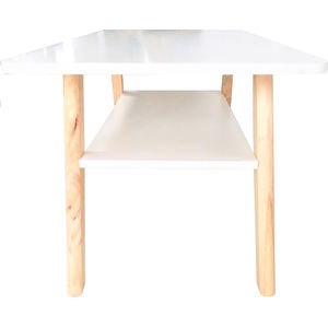 Tavolino da Caffè Bianco a Due Ripiani in <span class=keywords><strong>Legno</strong></span>, Piccolo Tavolino Rotondo da Caffè con <span class=keywords><strong>Gambe</strong></span> in <span class=keywords><strong>Legno</strong></span> - Product Image 4