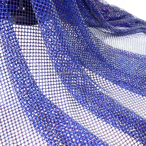 N001 Tissu de mariage sexy en strass bleu Tissu en maille imitation paillettes scintillantes Tissu en maille de cristal