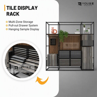 Présentoir modulaire coulissant pour échantillons de carreaux et pierres avec barre de suspension pour échantillons, supports coulissants pour dalles et tiroir de rangement