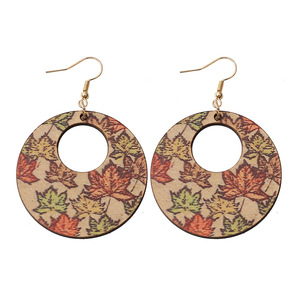 Pendientes Redondos de Aleación Hipoalergénica con Diseño Geométrico Vintage de Hoja de Arce, Huecos y de Doble Cara para Mujer, UIONEN 963 - Product Image 5