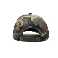 Casquette de baseball vintage 5 panneaux imperméable avec trous découpés au laser, logo en silicone camouflage, personnalisable en petite série, unisexe, avec sangle, pour sports de plein air