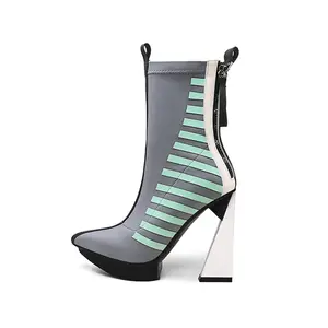 XINZI RAIN Custom Logo High Top Female Short Boot High Stretch 11.5cm Chunky Heel Women Platform Ankle Sock Boots