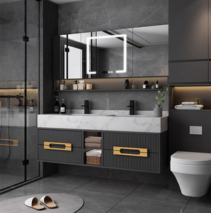 Hotel modern wall mounted double sink bathroom vanity cabinet