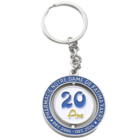 Porte-clés promotionnels personnalisés OEM en alliage de zinc, rotatifs double face, avec logo lettre émaillé imprimé UV, pour anniversaire d'entreprise