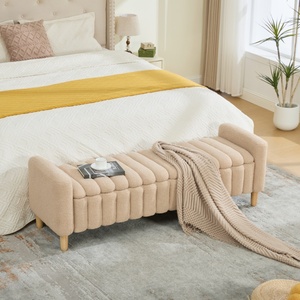 Banc d'appoint moderne rembourré pour le pied de <span class=keywords><strong>lit</strong></span>, avec rangement rabattable à cannelures ondulées et capitonnées, repose-pieds décoratif avec pieds en bois massif - Product Image 1