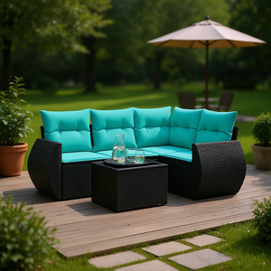 Ensemble de canapés de patio en polyrotin noir moderne avec coussins, mobilier d'extérieur pour 5 personnes, design contemporain - Product Image 2