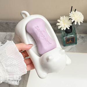 Cute Simple Cartoon Cat Soap Box Shiny White Pink Decorative Plastic Water Fertilizer Rack Fun Bathroom <b>Storage</b> - Product Image 3