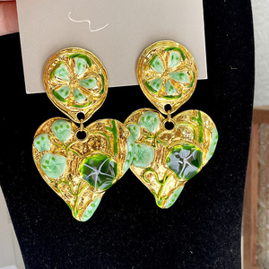 Boucles d'oreilles vintage en pierres précieuses colorées, clous d'oreilles médiévaux contrastants, pendentifs, boucles d'oreilles au design haut de gamme, pour femmes - Product Image 5