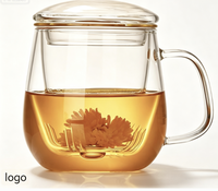 Tasse à thé en verre borosilicate de haute qualité avec infuseur et couvercle, personnalisable avec logo, 350ML 450ML 550ML, pour thé en fleurs et thé en vrac