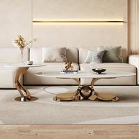 Table basse ovale, best-seller, meubles de salon, plateau en marbre blanc, structure en métal, table à thé moderne et simple, facile à nettoyer, luxe