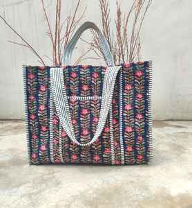 Bolso Tote de Algodón Acolchado con Estampado Floral Rosa, Bolso de Hombro Ligero para Mujer, Estilo Boho Indio, para Uso Diario - Product Image 1