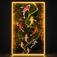 Peinture équestre illuminée encadrée avec motifs de paons, carpes koï et cerfs pour la décoration intérieure des halls d'hôtel et salons