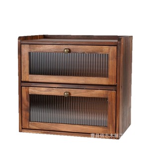 Caja de pan de madera de pino de doble capa con tapa abatible, rectangular, color madera quemada, fabricada en Shandong. - Product Image 5