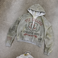 Sweat à capuche zippé streetwear en coton délavé à l'acide, coupe oversize, épais, avec broderie personnalisée et effet vieilli