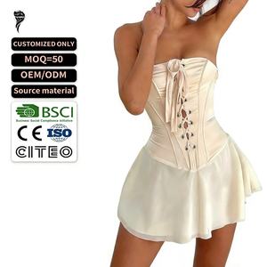 ชุดเดรสสั้นแบบรัดรูป แต่งผ้าแบบแพทช์เวิร์ค สายเดี่ยว เปิดหลัง ไร้แขน ดีไซน์เซ็กซี่  สำหรับผู้หญิง - Product Image 1