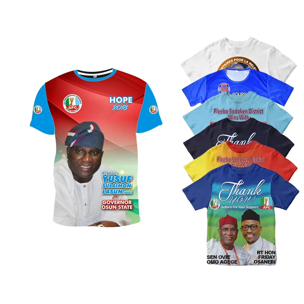 Huiyi personnalisé séchage rapide 100 Polyester campagne africaine élection sport t-shirts pas cher campagne électorale t-shirt promotionnel