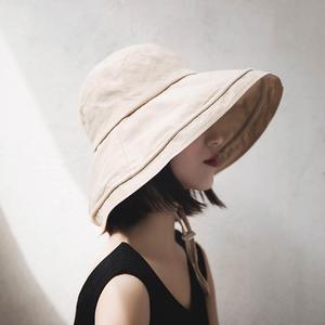 Korean Style Women's Wide Brim Bucket Hat Cotton Breathable Sun Protection Foldable Summer Fisherman Hat Solid Color Yellow - Product Image 1
