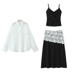 กระโปรงทรงเอไลน์แต่งลูกไม้สำหรับสาวพลัสไซส์ สีดำล้วน เอวธรรมชาติ สไตล์พรีปปี้ลำลอง รุ่น N9288 - Product Image 1