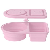 Boîte à lunch en silicone moderne rectangulaire portable à double compartiment, couvercle divisé pliable, chauffable, écologique, pour aliments