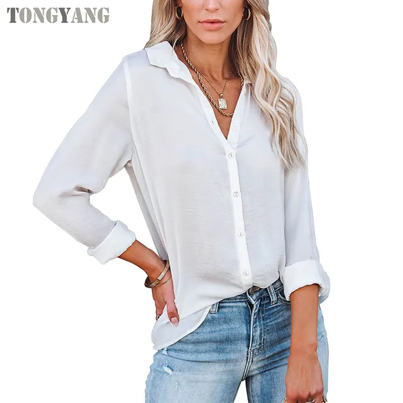 TONGYANG-camisas y blusas de manga larga para mujer, blusa holgada informal con cuello vuelto, estilo OL, 2022