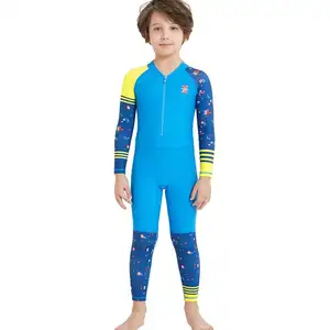 Maillot de bain une pièce patchwork à impression personnalisée maillot de bain unisexe anti-UV à manches longues pour enfants maillot de bain à fermeture éclair