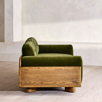 Canapé en bois massif de style rétro américain, avec accoudoirs droits et revêtement en velours vert, meubles de salon de style français du milieu du siècle