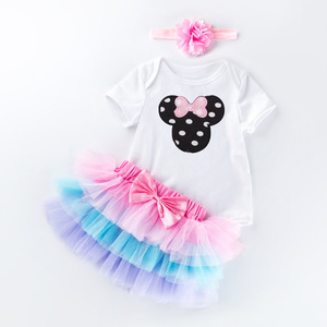 Vendita Diretta dalla Fabbrica <span class=keywords><strong>Set</strong></span> di Tutine per Bambina 0-2 Anni con Maniche Corte, Vestito per <span class=keywords><strong>Compleanno</strong></span> e Festival, Gonna in Pizzo - Product Image 3