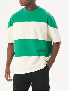 Peso pesado Rayas Collage Color Ocio Manga corta Cuello redondo Hombro caído Camiseta de gran tamaño - Product Image 2