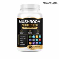 Complexe Premium 5 Champignons Nootropiques Crinière de Lion, Reishi, Cordyceps – 60 Gélules – Vitamines de Soutien Cérébral – Supplément Marque Blanche OEM