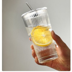 Vaso <span class=keywords><strong>de</strong></span> café <span class=keywords><strong>de</strong></span> doble uso, ecológico, <span class=keywords><strong>de</strong></span> vidrio grueso a rayas, diseño clásico, con tapa y pajita, <span class=keywords><strong>de</strong></span> alta estética - Product Image 5