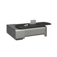 Bureau de direction Boss avec surface en bois grainé, bord arrondi, armoire latérale de rangement, table de luxe pour bureau d'entreprise, salle du PDG