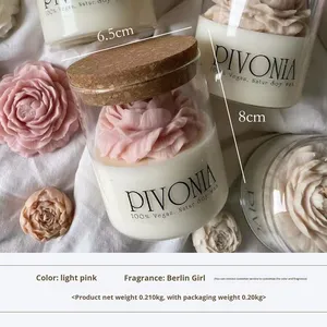 バレンタインデー 母の日 結婚式 感謝祭 新年ギフト 手作り大豆ワックス牡丹の花ガラス瓶カップ ローズの香りのキャンドル - Product Image 6