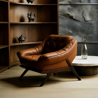 Fauteuil individuel en cuir véritable, style vintage, chaise de salon, mobilier de maison, chaise longue confortable et élégante, pieds en bois de hêtre