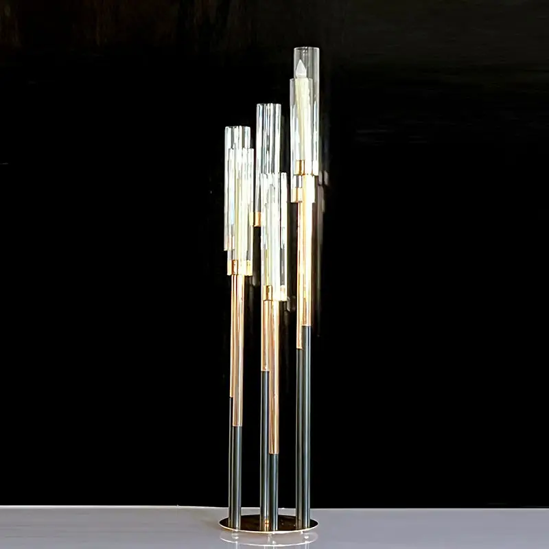 Bougeoirs à 6 bras en métal doré et noir, bougeoirs à fond rond, chandelier pour décoration de Table de Center de mariage, 98 cm