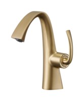 Robinet de lavabo courbé à levier unique en laiton massif, finition or brossé, pour eau chaude et froide, idéal pour salle de bain de villa