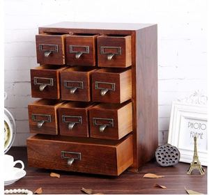 Catalogue de cartes de bibliothèque bois <span class=keywords><strong>petite</strong></span> armoire de curiosité rétro organisateur de rangement apothicaire <span class=keywords><strong>tiroir</strong></span> commode fil pièce étagère de cartes à collectionner - Product Image 2