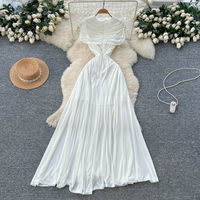 Robe longue décontractée jaune froncée à épaules dénudées coupe trapèze élégante pour femme, idéale pour les fêtes et le quotidien