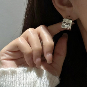 S925 Sterling Silver Wide <b>Cuff</b> <b>Earrings</b> Geometric Design Minimalist Everyday Wear - Product Image 2