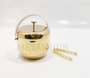 Cubo de Hielo de Acero Inoxidable Dorado Brillante de Primera Calidad con Pinzas para Hielo, Enfriador de Vino y Champán de Doble Pared para el Hogar, Bar o Fiestas - Product Image 4
