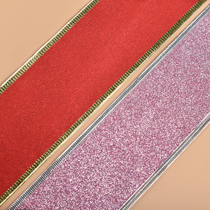 2.5/4/6 inci Glitter merah liburan Natal Satin poliester pita gulungan metalik tepi kustom kabel untuk kerajinan - Product Image 6