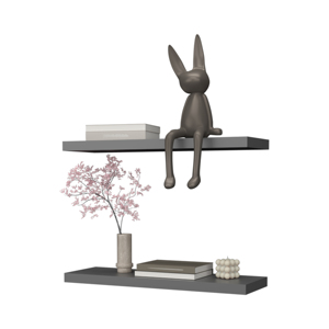 Iva Floating <b>Shelf</b> Melamine Matt Grey x2 <b>Wall</b> Display <b>Shelves</b> - Product Image 2